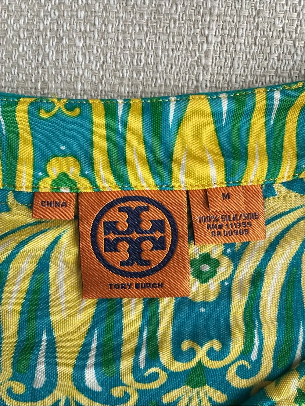 Tory Burch Top Women’s Medium 100% Silk Beaded Blouse Resort Wear Caftan Tunic